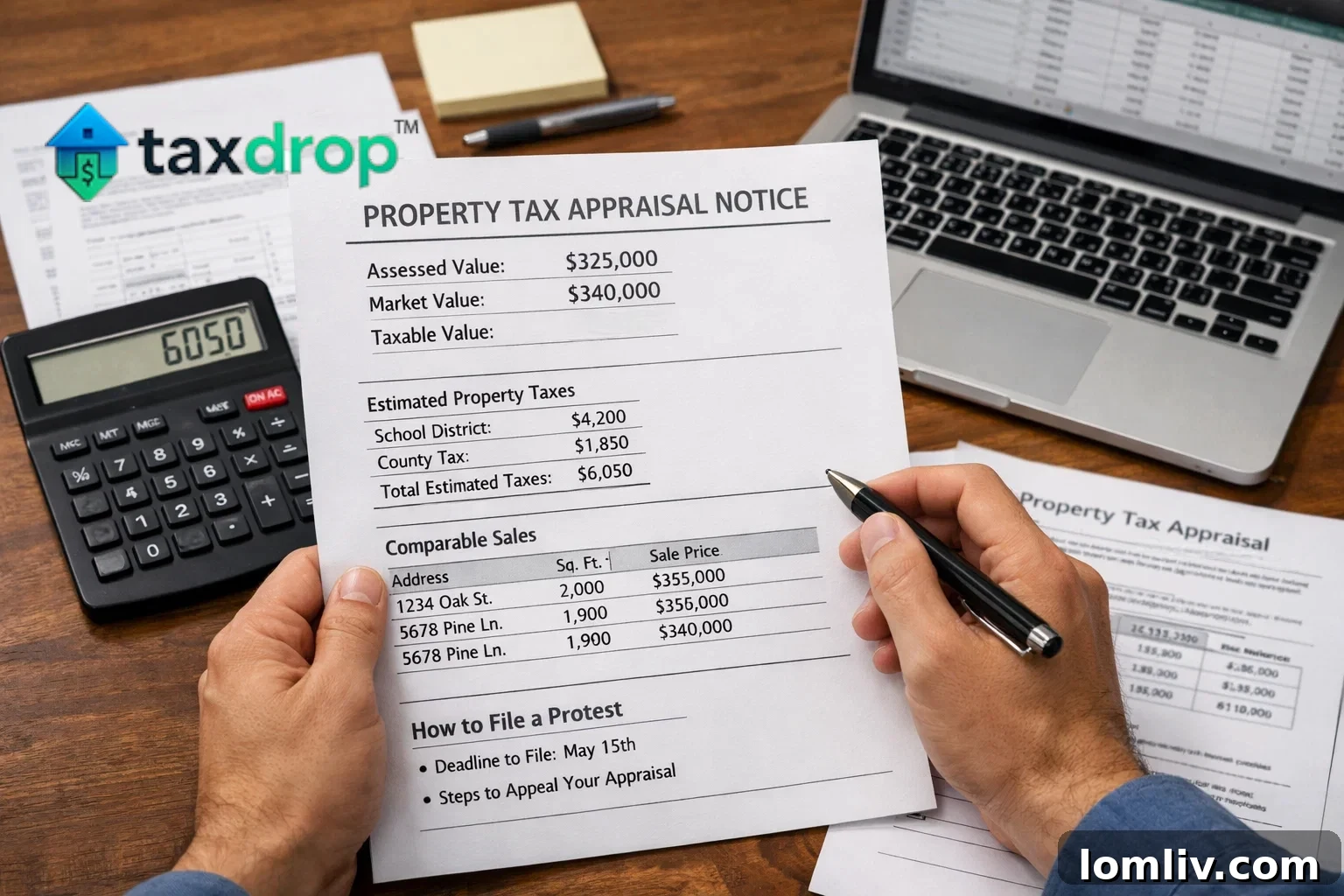 Dallas skyline with property tax charts overlaid, symbolizing the high tax burden and potential for savings through protest.