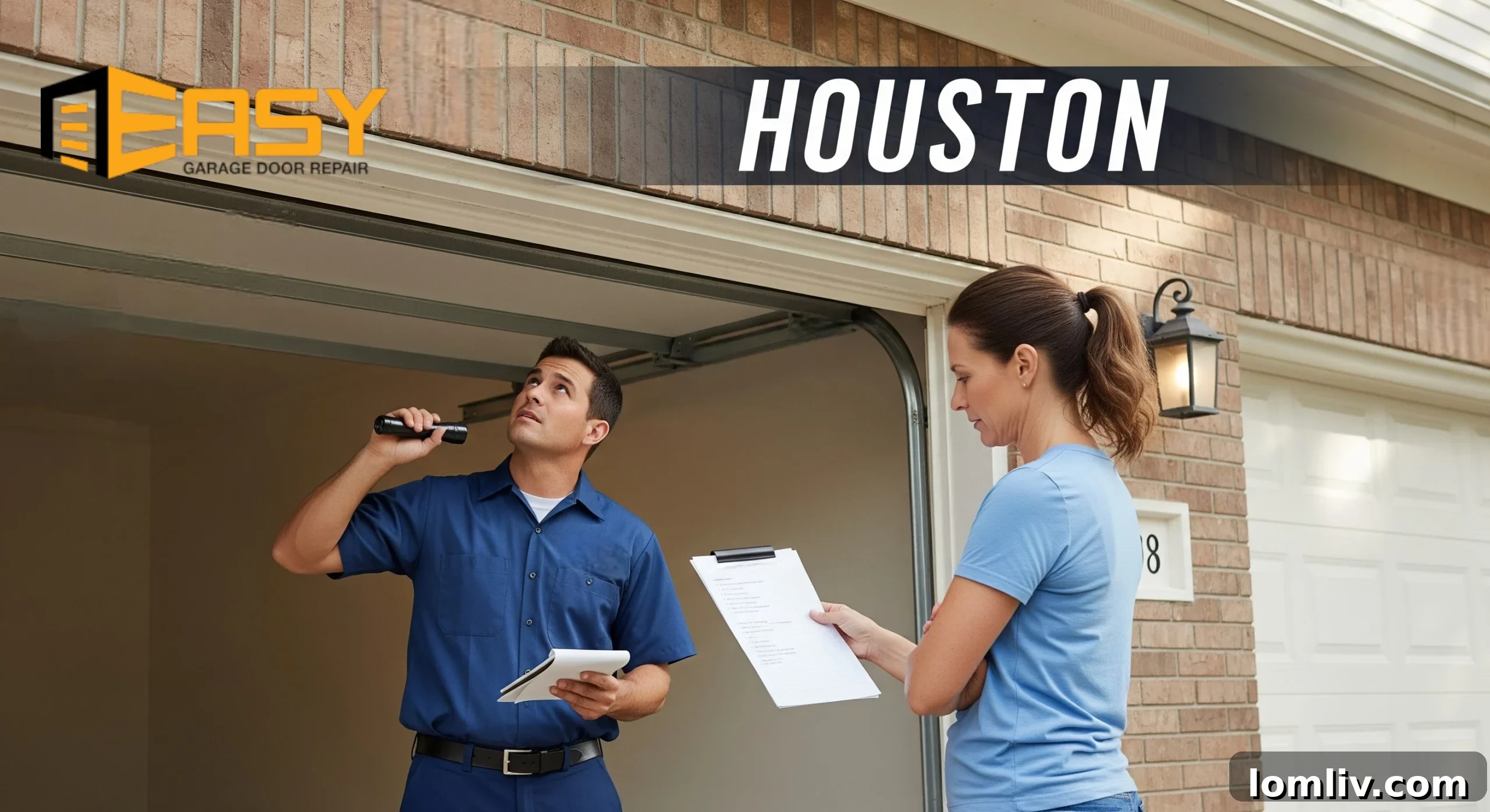Expert local garage door service technician inspecting a garage door system, emphasizing reliability and safety.