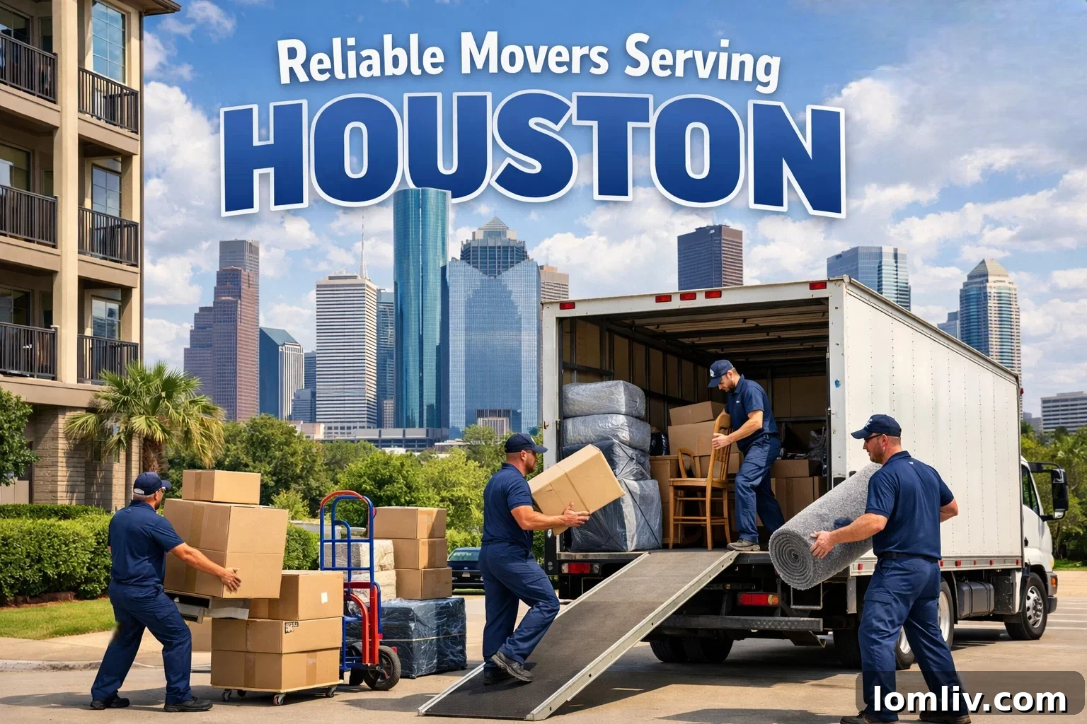 Organized moving boxes ready for transport, illustrating efficiency and cost-saving during a Houston move.