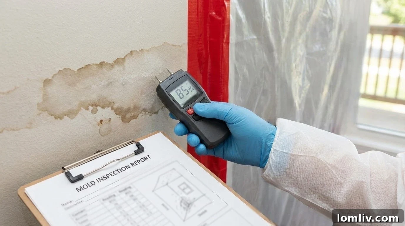 A professional mold inspection specialist taking samples inside a commercial building in Dallas.