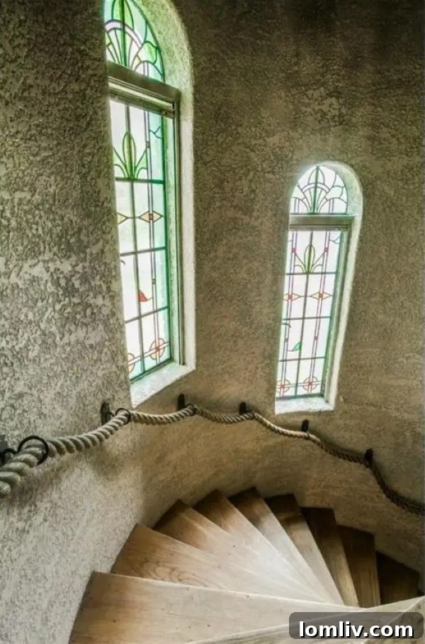 Interior view showcasing the unique architecture within the turret of 7023 Lakewood Blvd.