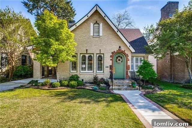 The classic Hutsell exterior of 6006 Mercedes Lane, featuring original architectural details.