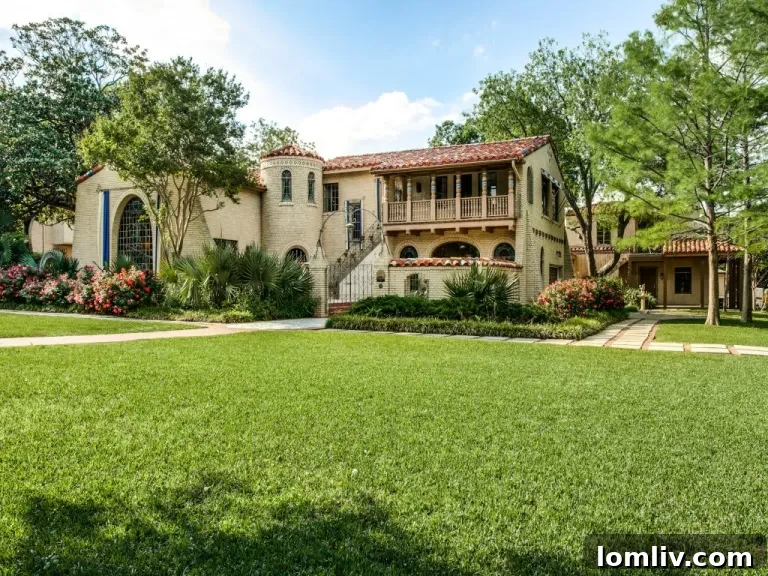 The exterior of Clifford D. Hutsell's iconic 1930 home at 7035 Lakewood Blvd., featuring a massive stained glass window.