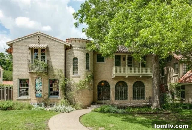 The impressive turreted exterior of the Spanish Eclectic home at 7023 Lakewood Blvd., speculated by some to be Hutsell's personal residence.