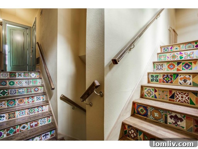Intricate tiled staircase in 7023 Lakewood Blvd., a hallmark of Hutsell's unique design.