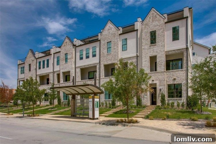 Redefining Luxury Lifestyles at Las Colinas Station 3 Exterior view of a modern townhome in the Las Colinas Station community