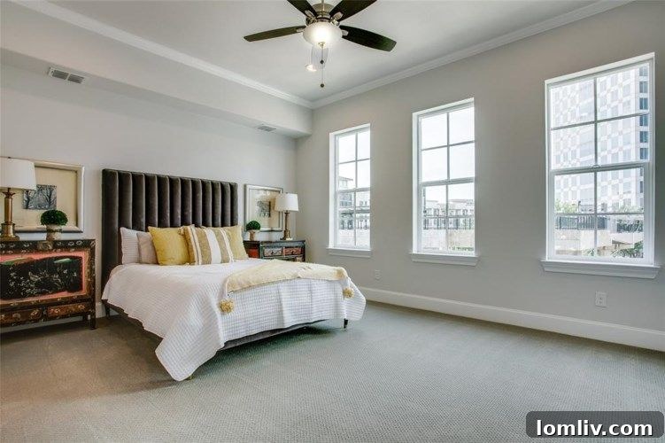 Redefining Luxury Lifestyles at Las Colinas Station 8 Spacious primary bedroom with large windows and scenic views