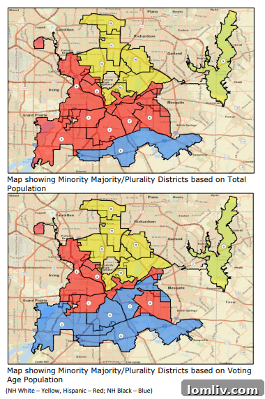 A map showing the proposed or final redistricting plan for Dallas City Council, emphasizing new boundaries.