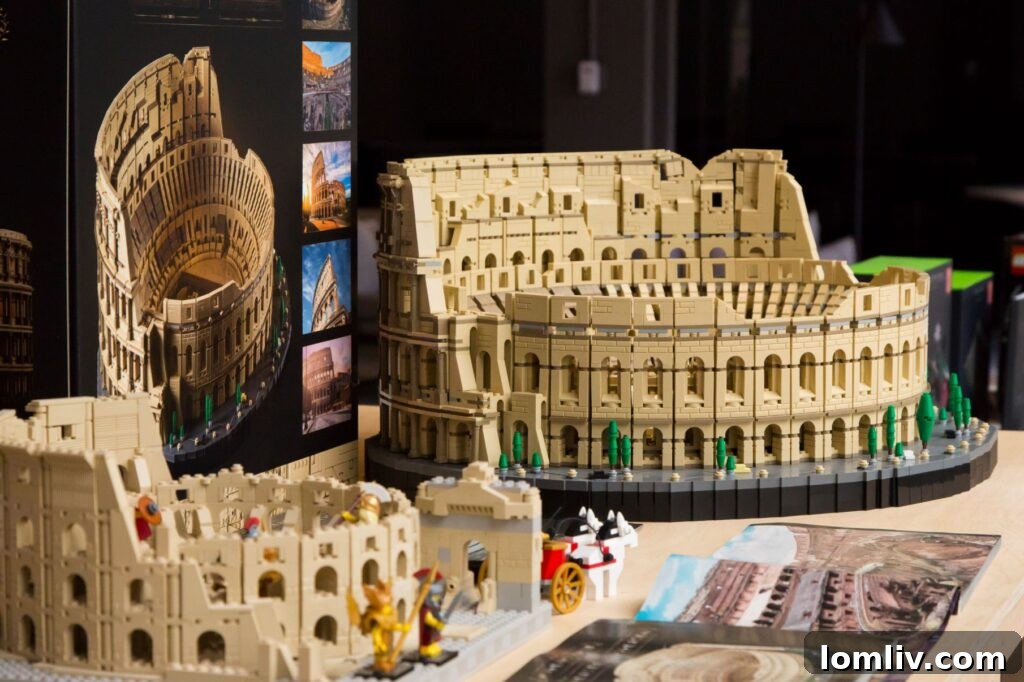 A diverse crowd of visitors, including children and adults, admiring LEGO models at an exhibition.
