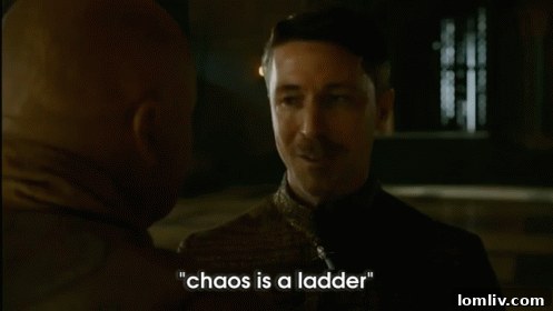 Lord Petyr Baelish (Littlefinger) from Game of Thrones, associated with the quote 'Chaos is a ladder.'