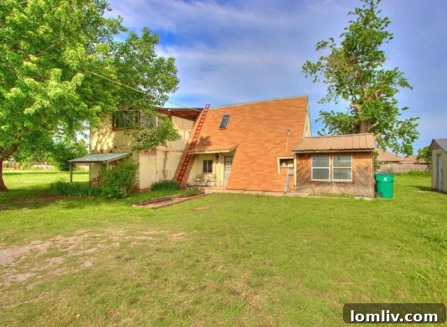 Oklahoma A-Frame with a striking exterior ladder leading to the roofline.