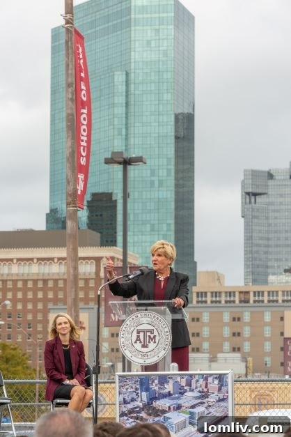 Fort Worth Mayor Mattie Parker listens intently as former Mayor Betsy Price speaks at the announcement of the new Texas A&M campus in Fort Worth.