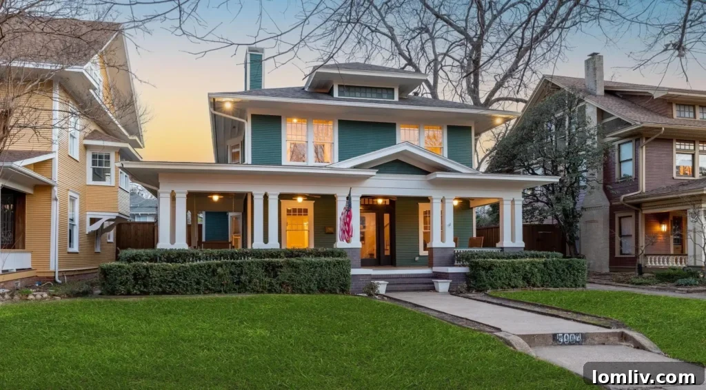 Historic Craftsman Foursquare home exterior in Munger Place, East Dallas