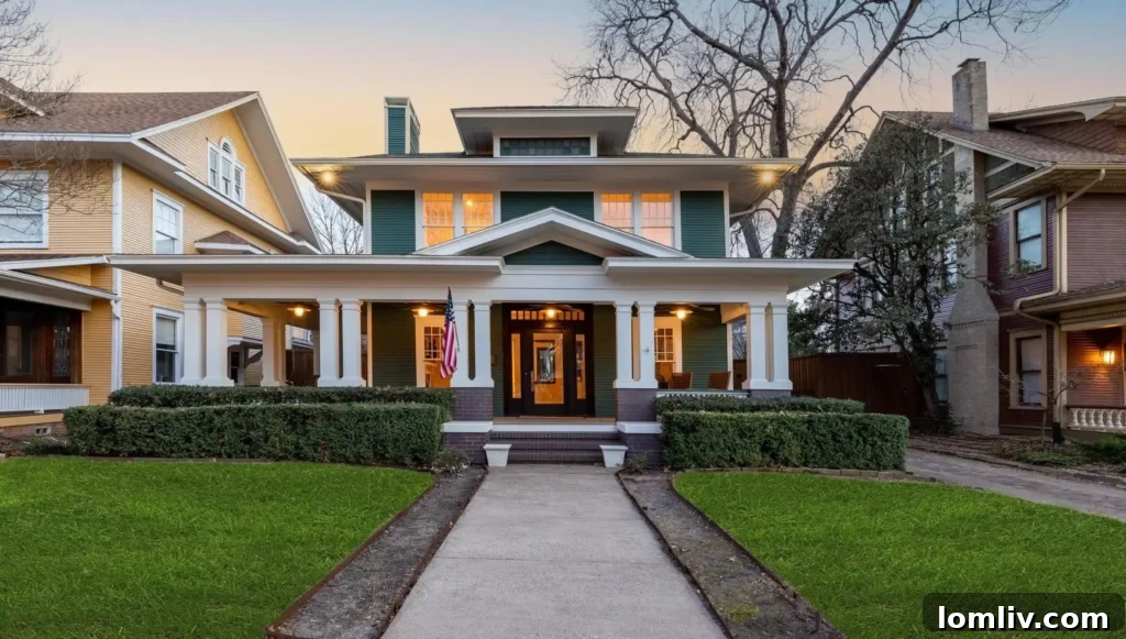 Front exterior of the Munger Place Craftsman home, showcasing the porch