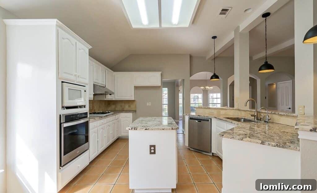 Spacious kitchen with island in a Dallas home