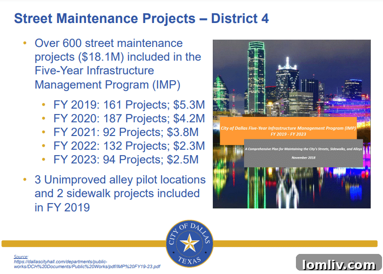 Slide from the 2019 Dallas City Council presentation detailing District 4 demographics and needs.