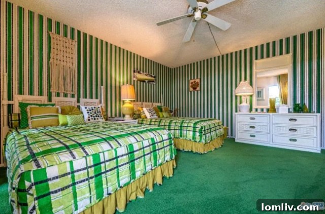Green themed living area with a Skittles-like vibrant palette in a designer home