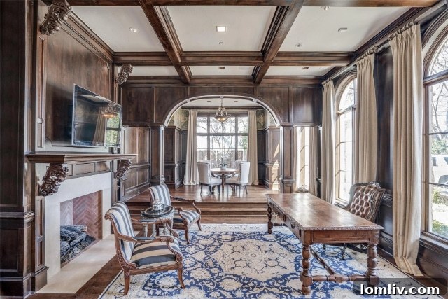 Hillcrest Estates Italian Villa A Legacy For Lifelong Memories 6 Alderwood paneled study with conference area in Hillcrest Estates Italian Villa