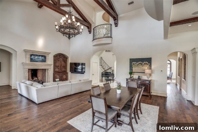 Hillcrest Estates Italian Villa A Legacy For Lifelong Memories 8 Luxurious living room with fireplace and high ceilings in Dallas