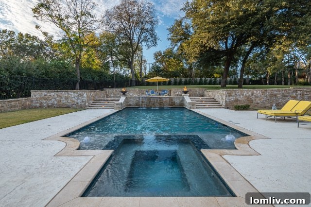 Luxury pool and patio with lake views