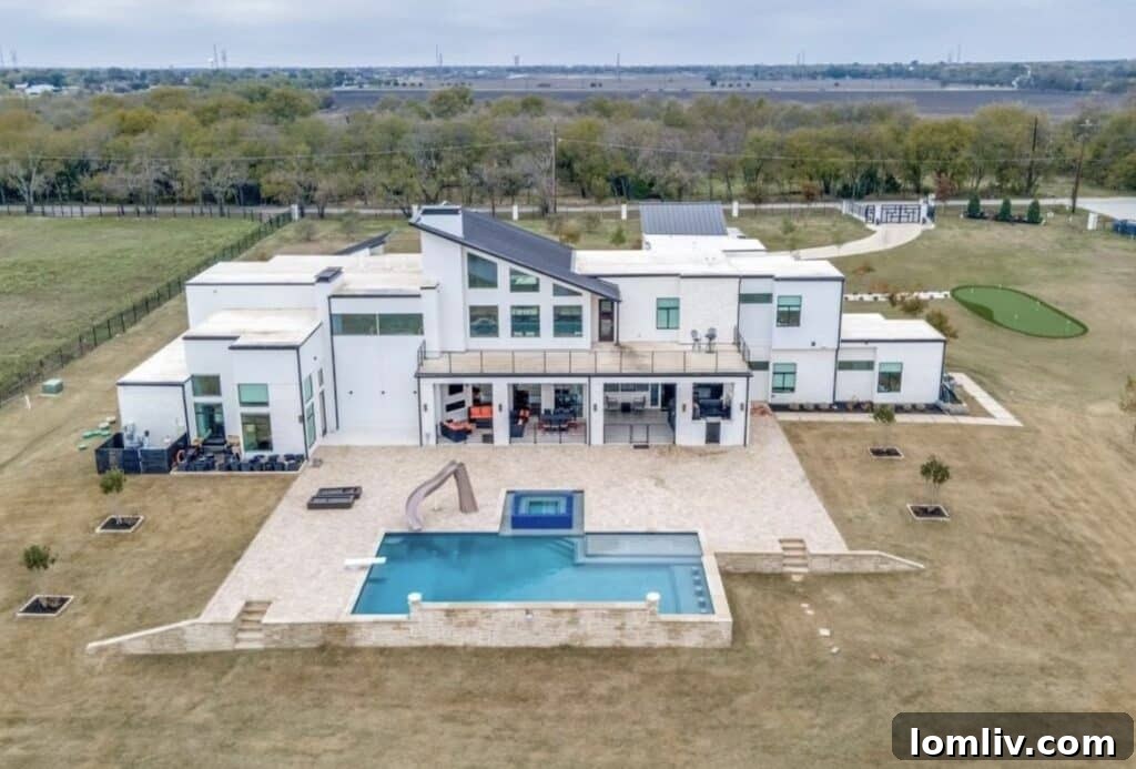 Aerial view of the large estate property