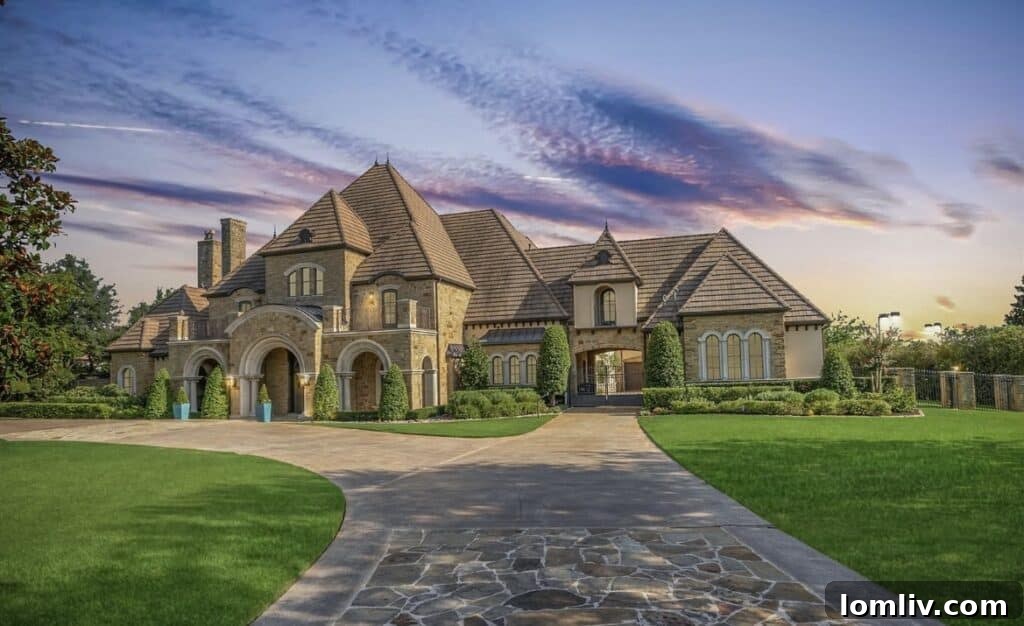 Grand exterior of a luxury home with large driveway
