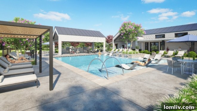 Lush green common areas and modern facades of the new build-to-rent community at The Link Frisco.