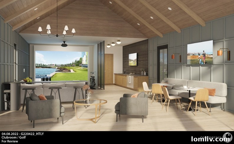 An internal view of a modern, open-concept townhome kitchen and living area designed by Robert Elliott Custom Homes.