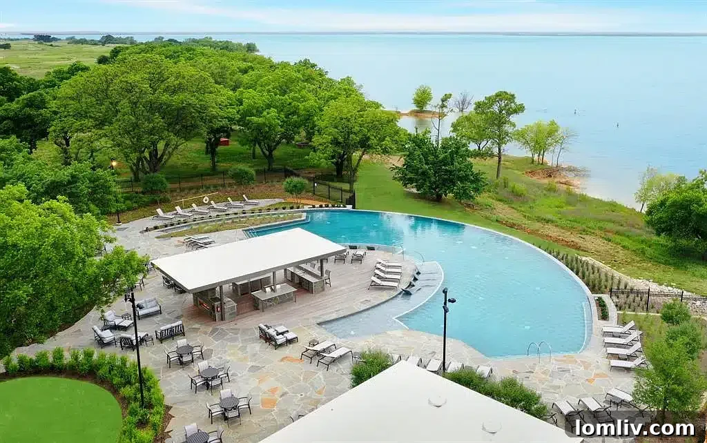 Aerial view of The Colony, TX showing its vibrant Grandscape development and proximity to Lake Lewisville