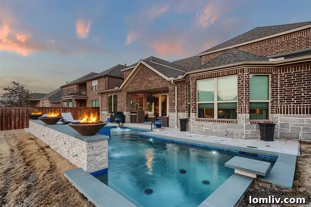 Stunning exterior view of 8204 Bankside at dusk, showcasing its architectural beauty