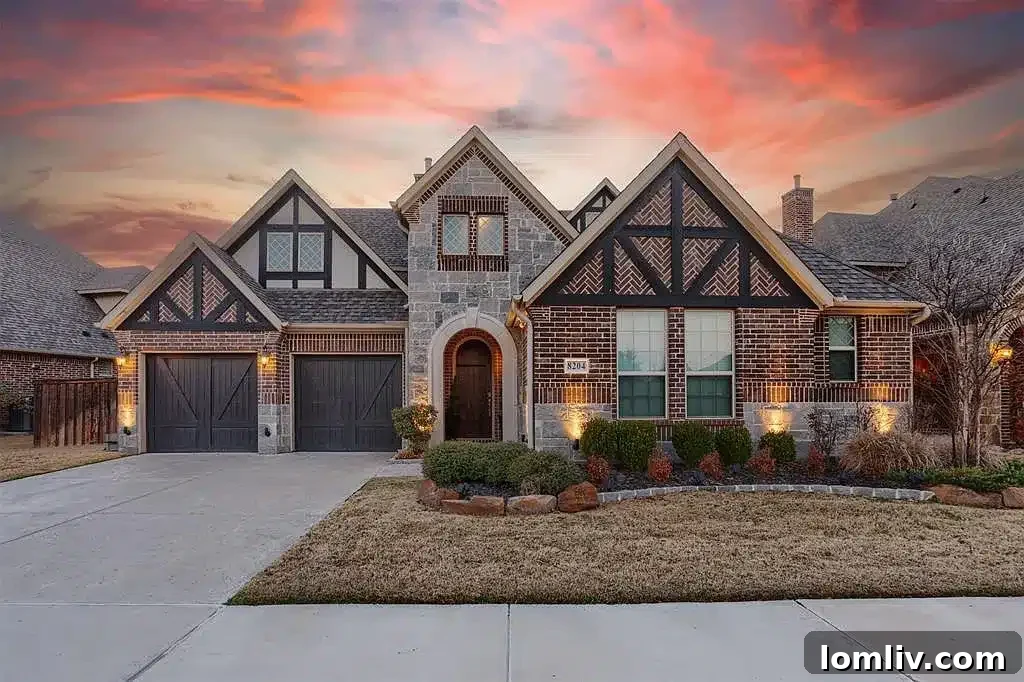 Elegant facade of the luxury home at 8204 Bankside in The Tribute, The Colony