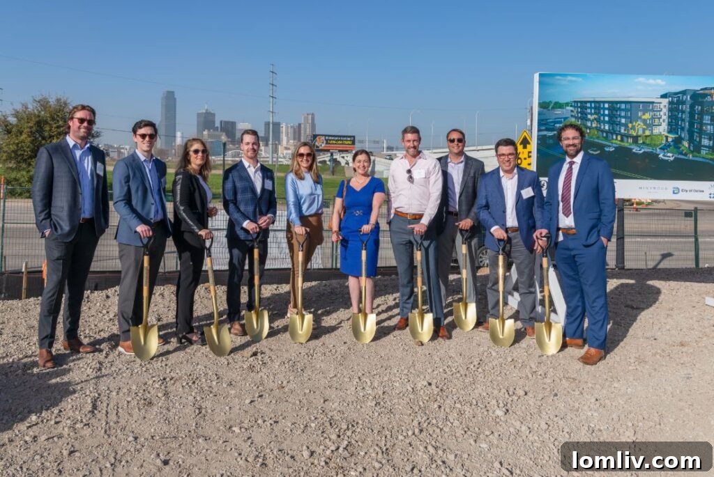 Pictured at the Oakhouse groundbreaking in Dallas: Michael Maddox, Travis Crawford, Alicia Glen, Chad Crozier, Katy Slade, Katie Morrow, Dallas City Councilman Chad West, Nick Venghaus, Zach Jacques, and Aaron Eaquinto.