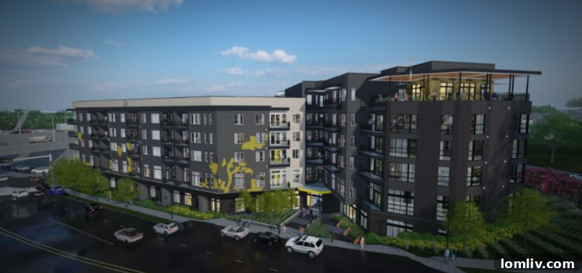 Artist's rendering of the modern Oakhouse apartment complex in Dallas.