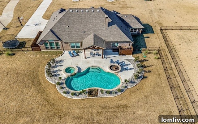 Luxurious backyard with heated pool and spa in Rockwall home