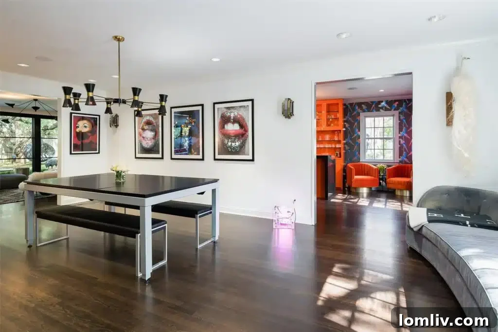 Eclectic and colorful interior design with unique decor.