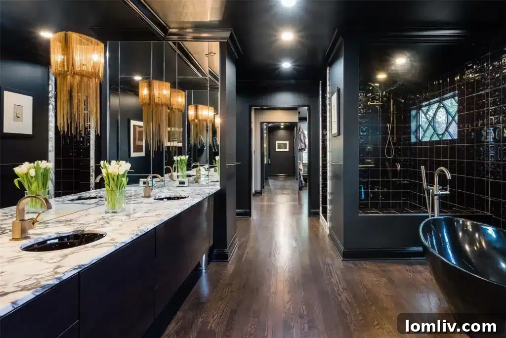 Expansive and stylish principal closet, formerly a game room.