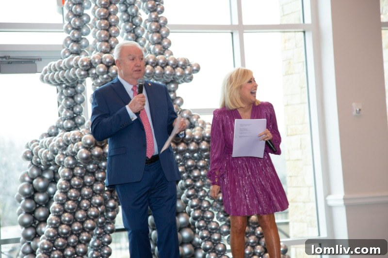 Former Southlake Mayor Rick Stacy and CBS 11’s Ginger Allen emceeing the fundraiser.