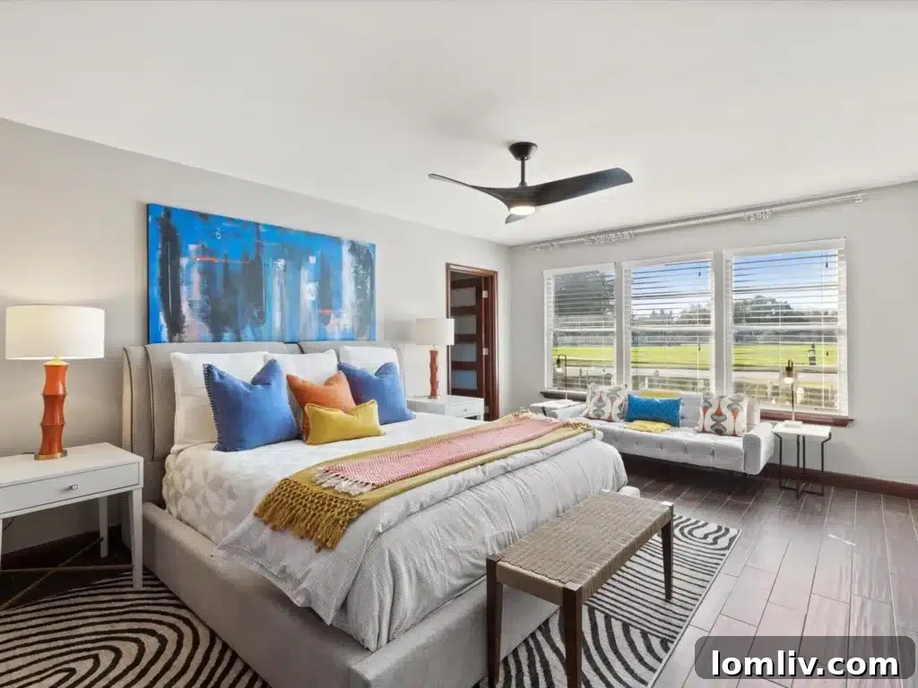 Bedroom flooded with natural light from oversized windows