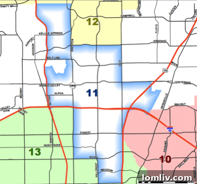 A map highlighting Dallas City Council District 11.