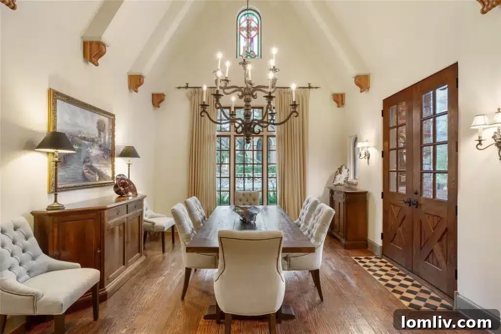 Luxurious Dining Room with Architectural Details and Natural Light