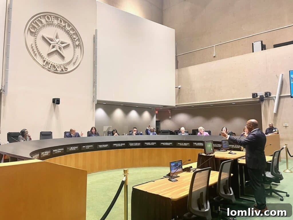 Kansas City Mayor Quinton Lucas delivering remarks to the Dallas City Council during his official visit.