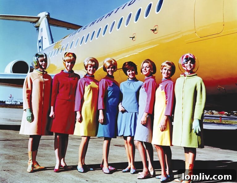 Braniff Hostesses in colorful Emilio Pucci uniforms