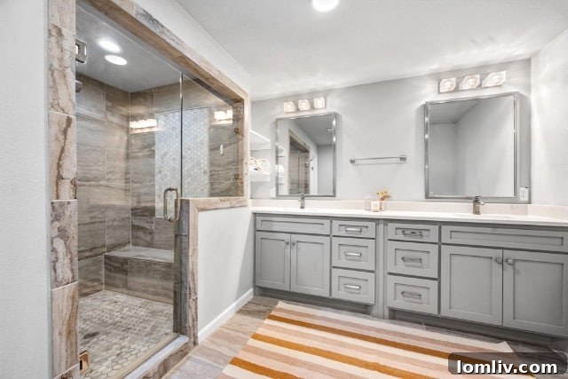 Luxurious primary bathroom with modern fixtures