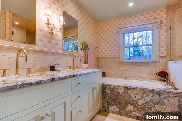 Lush Green and Pink Bathroom