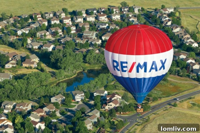 The RE/MAX DFW Associates hot air balloon soaring high, representing being above the crowd.