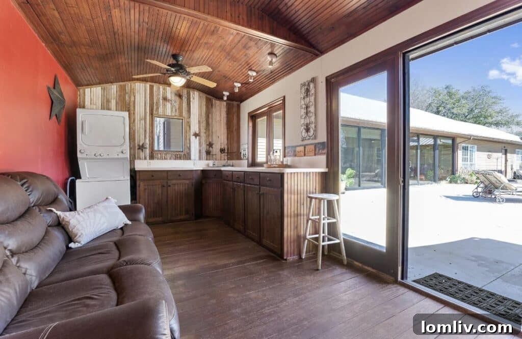 Inviting pool house with a serving bar