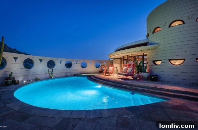 Another perspective of the tranquil outdoor living space, emphasizing architectural harmony and natural surroundings