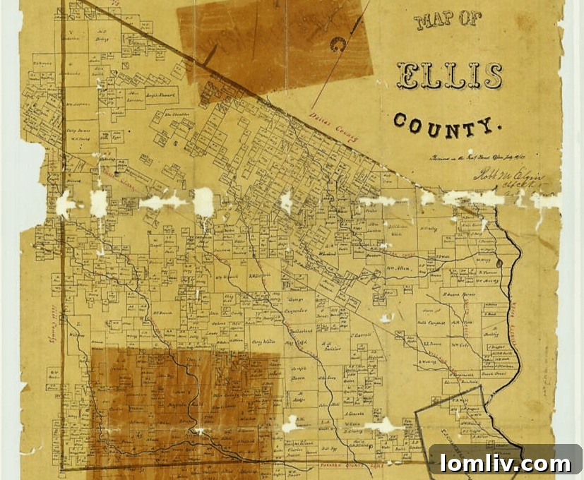 Historical map of Ellis County from May 1857