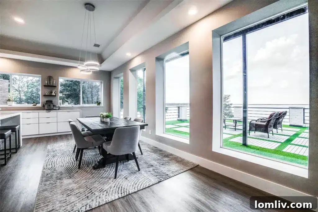 Dining area connected to the modern kitchen and living space