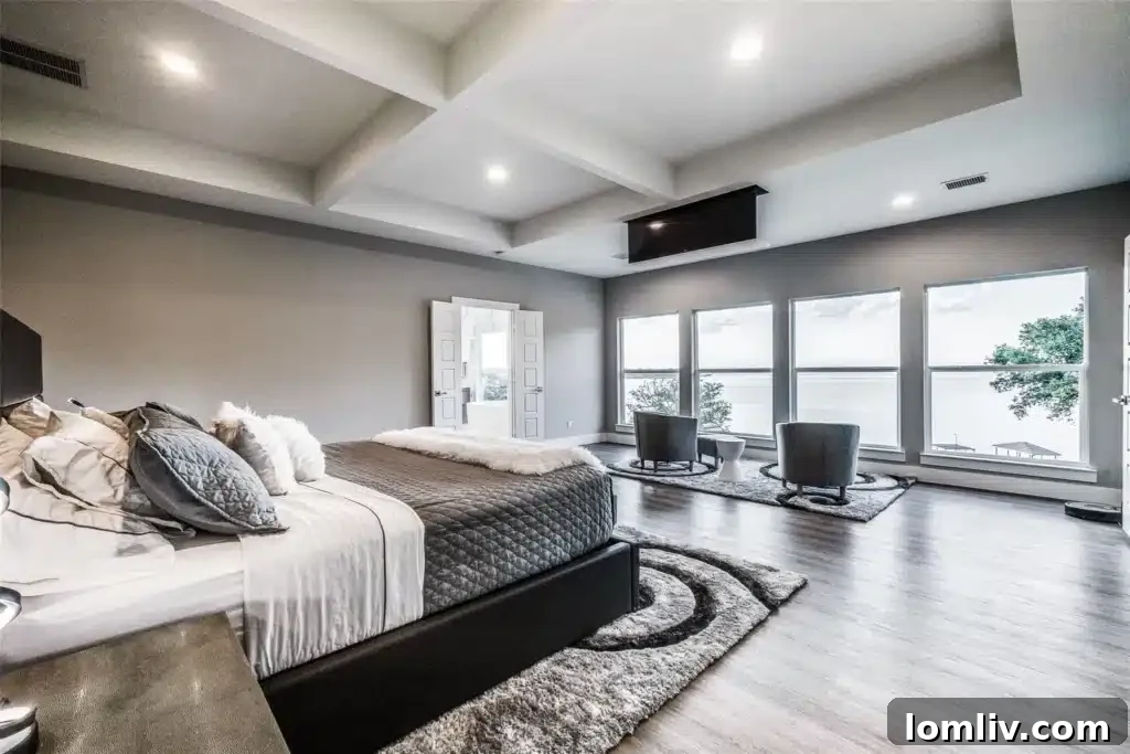 Luxurious owner's suite with lake views and private balcony